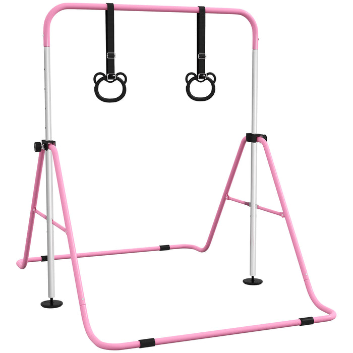 Adjustable Height Foldable Kids Gymnastics Bar with Non-Slip Mats, Pink