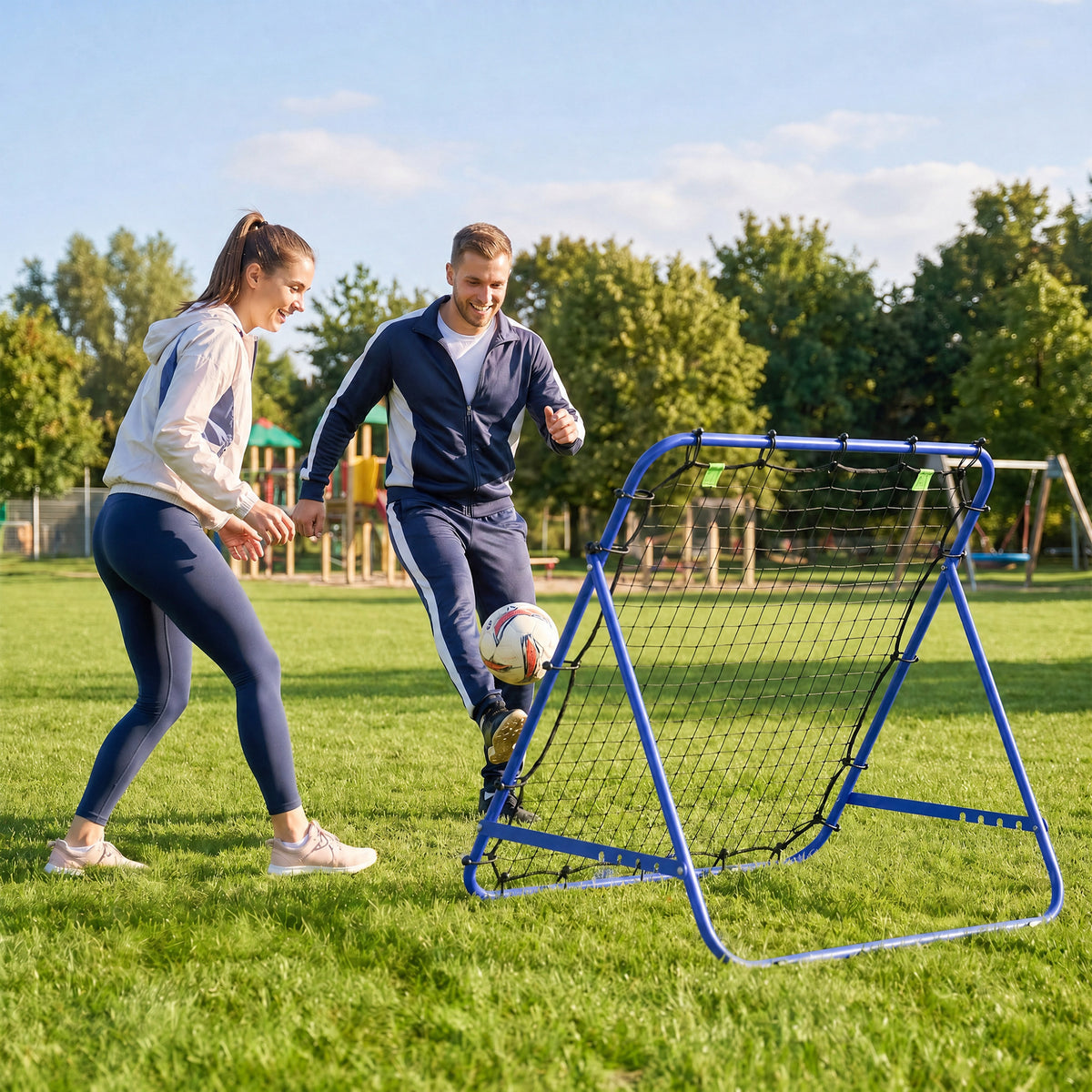 Rebounder Net Adults Football Training Aid Adjustable Blue