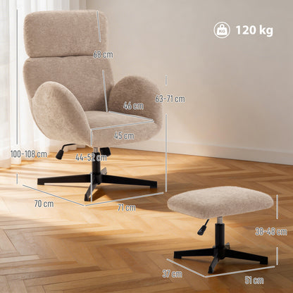 Swivel Armchair with Footstool, Rocking Accent Chair, Light Brown