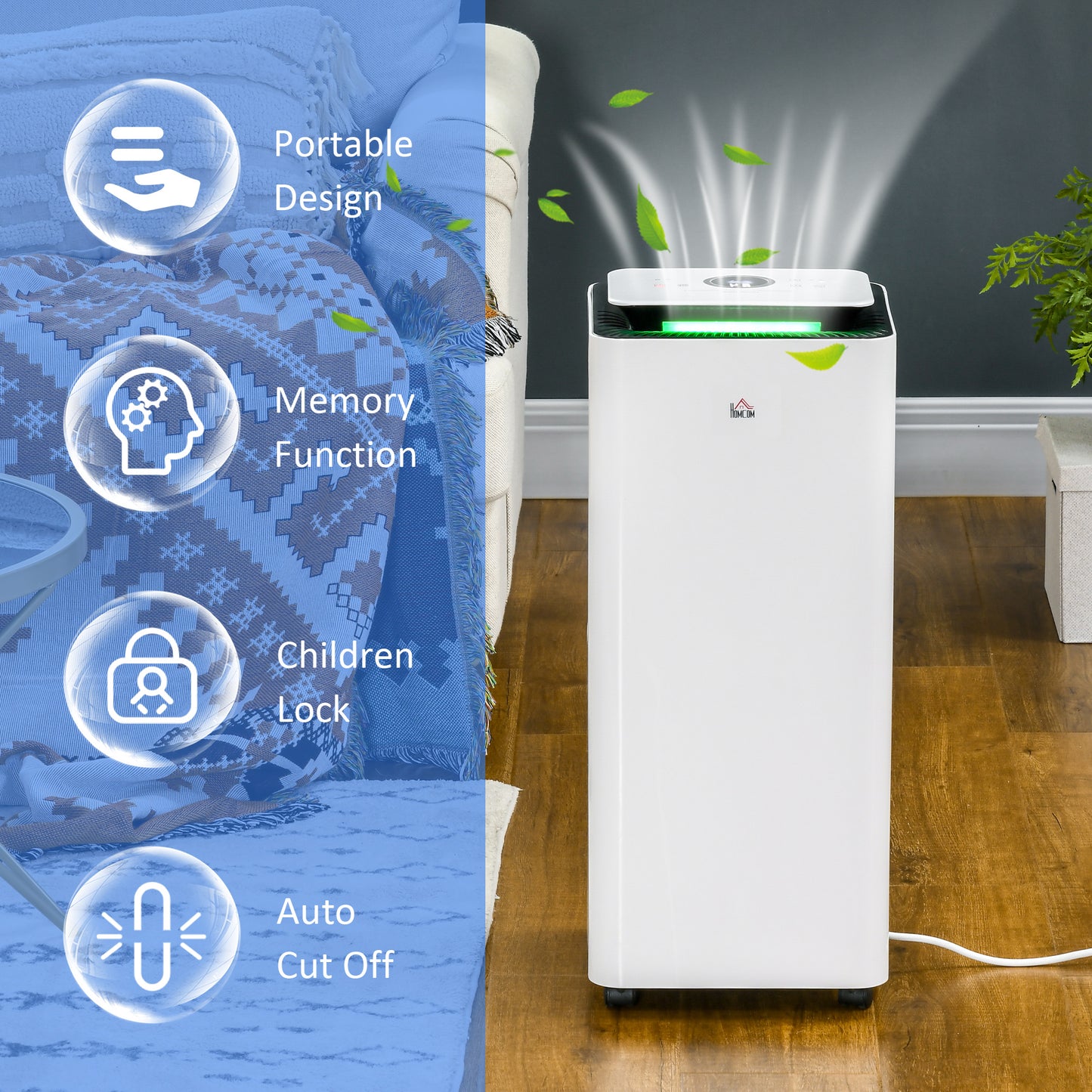 16L/Day Protable Quiet Air Dehumidifier with Purifier, Timer, 5 Modes