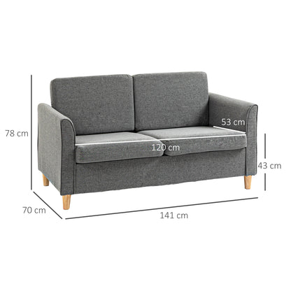 Double Seat Sofa Linen Upholstery Loveseat Couch w/ Armrests, Grey