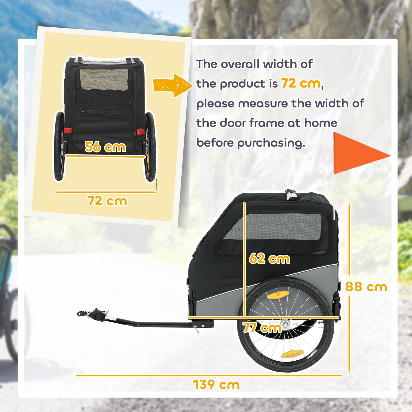 Dog Bike Trailer for Small & Medium Pets with 20" Rubber Wheels, Grey