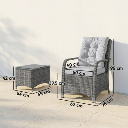 3 Pieces Rattan Bistro Set, Wicker Garden Furniture Set, Light Grey