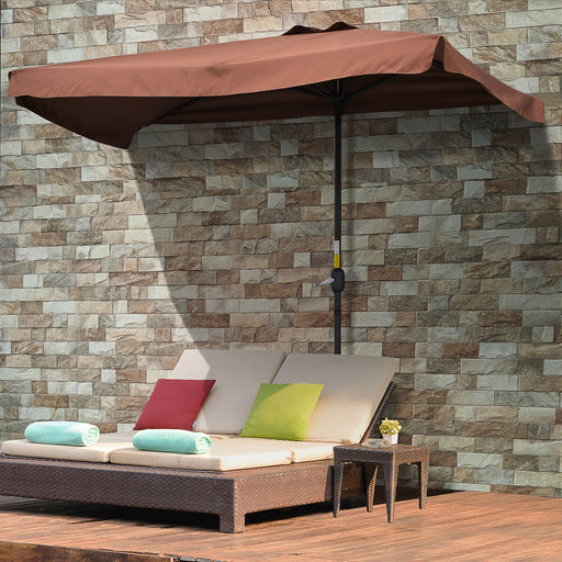 2.3m Patio Semi Round Half Parasol Umbrella with Metal Frame Crank Handle for Balcony- NO BASE INCLUDED, Brown