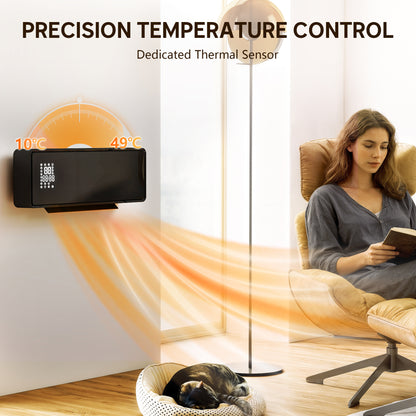 2000W Ceramic Electric Heater with Fan, Wall Mounted, Black