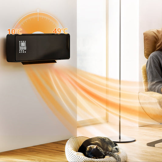2000W Wall-Mounted Ceramic Heater with Oscillation, Thermostat, Timer and Remote - Black