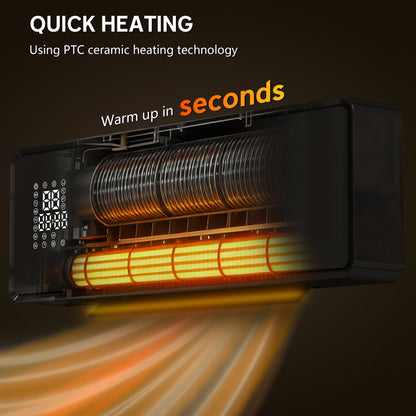 2000W Ceramic Electric Heater with Fan, Wall Mounted, Black
