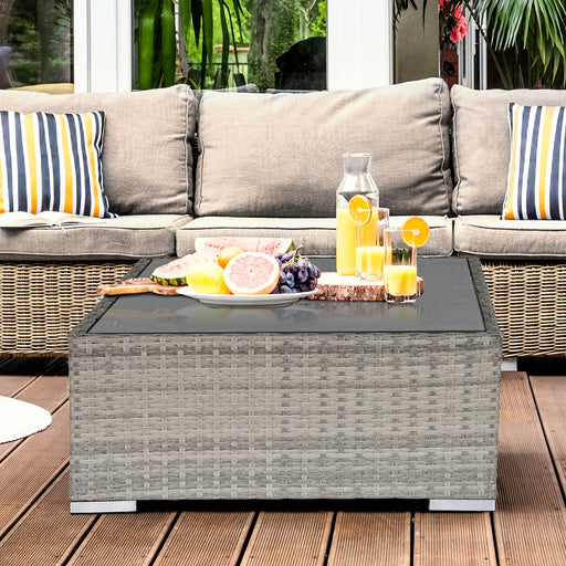 Rattan Wicker Patio Coffee Table Ready to Use Outdoor Furniture Suitable for Garden Backyard Grey