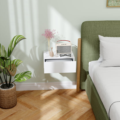 Floating Bedside Table, Wall-Mounted Side Table for Bedroom, White