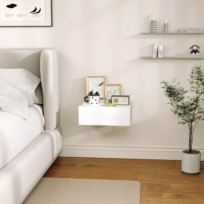 Floating Bedside Table, Wall-Mounted Side Table for Bedroom, White
