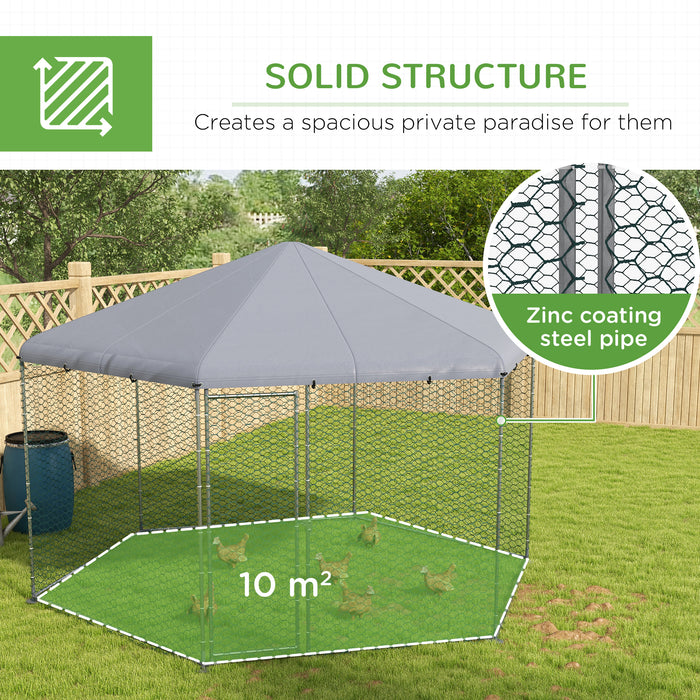 4 x 3.5 x 2.6m Chicken Coop for 10-15 Chickens, Hens, Rabbits, Ducks, Outdoor Garden Chicken Run