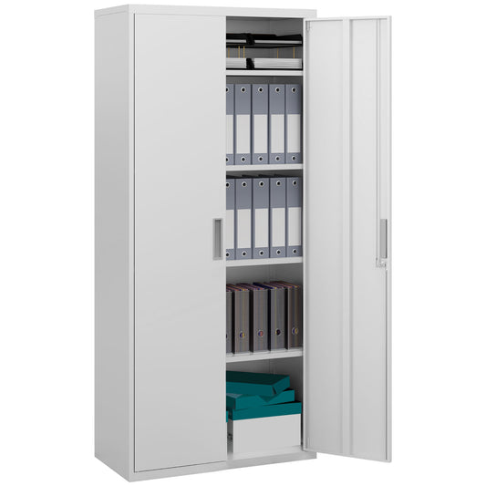 Lockable Metal Cabinet with 2 Doors, File Cabinet for Home Office, White