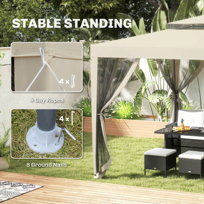 3 x 3 m Gazebo, Netting Party Tent w/ Double Tier Roof, Beige