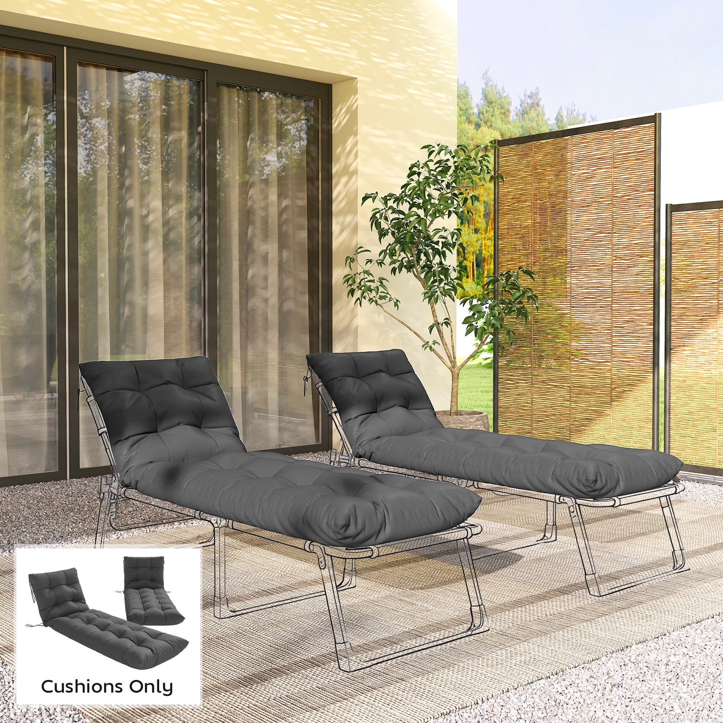 Sun Lounger Cushions Only, Sunbed Replacement Pads with 4 Ties
