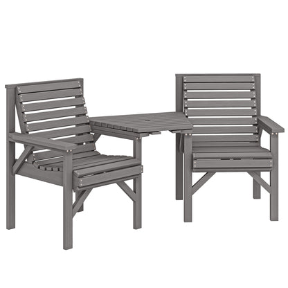 Wooden Garden Bistro Set, 2 Seater w/ Umbrella Hole, Light Grey