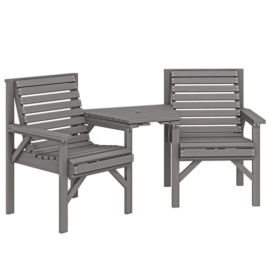 Wooden Garden Bistro Set, 2 Seater w/ Umbrella Hole, Light Grey