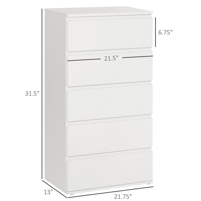 Chest of Drawer, 5 Drawers Storage Cabinet Freestanding Tower Unit Bedroom Living Room Furniture, White