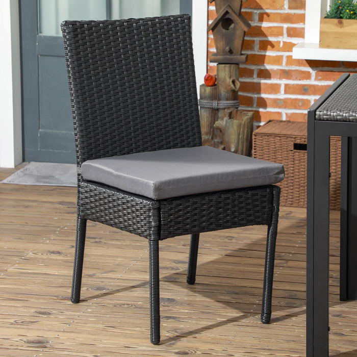 Set of Two Armless Rattan Garden Chairs - Black