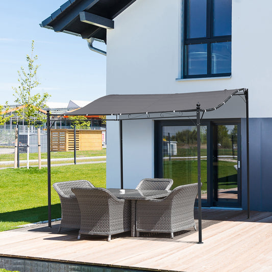 Outsunny 3 x 3 Meters Canopy Metal Wall Gazebo Awning Garden Marquee Shelter Door Porch - Grey