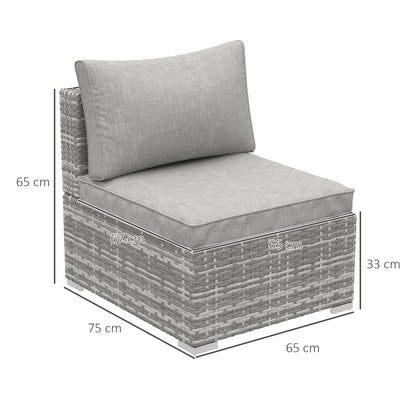 Outdoor Garden Furniture Rattan Single Middle Sofa with Cushions for Backyard Porch Garden Poolside Grey