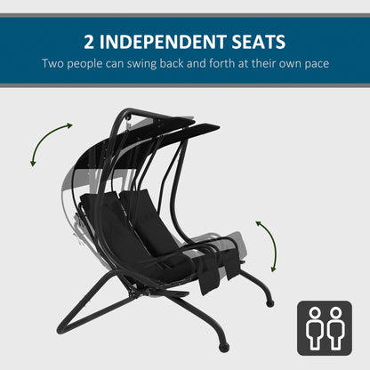 Canopy Swing 2 Separate Relax Chairs w/ Handrails, Cup Holders