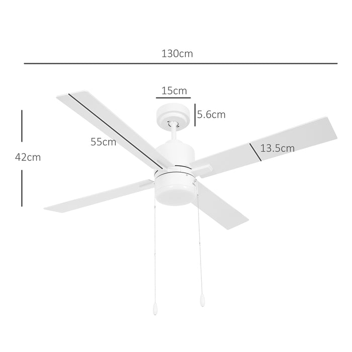 Ceiling Fan with LED Light, Flush Mount Ceiling Fan Lights with Reversible Blades, Pull-chain, White and Natural Tone