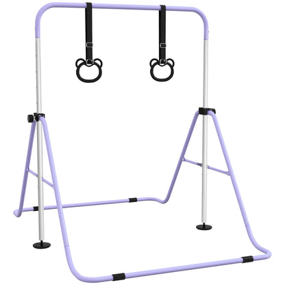 Adjustable Height Foldable Kids Gymnastics Bar with Non-Slip Mats, Purple