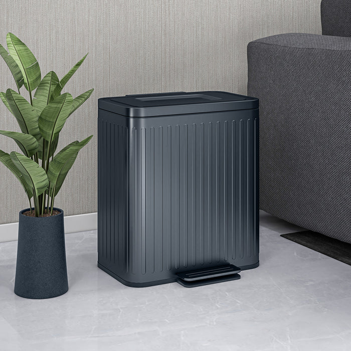 2 x 20L Double Rubbish Bin, Pedal Bin with Soft-Close Lid, Black