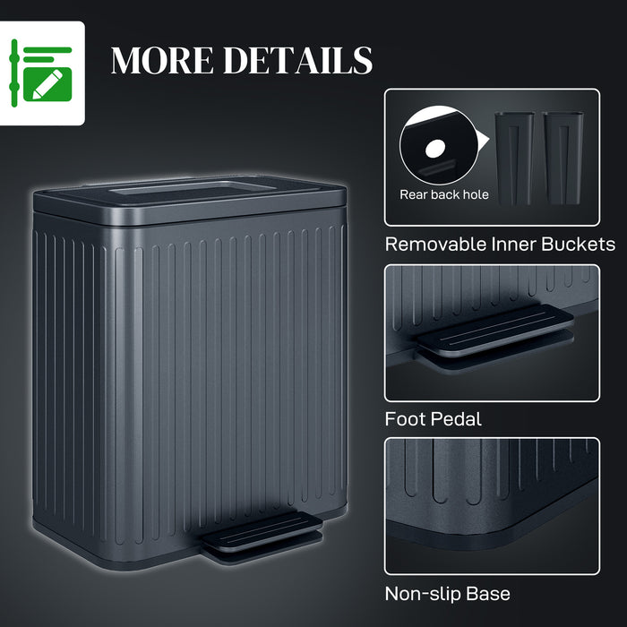 2 x 20L Double Rubbish Bin, Pedal Bin with Soft-Close Lid, Black