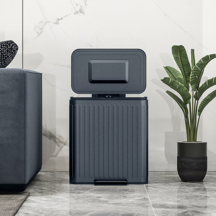 2 x 20L Double Rubbish Bin, Pedal Bin with Soft-Close Lid, Black