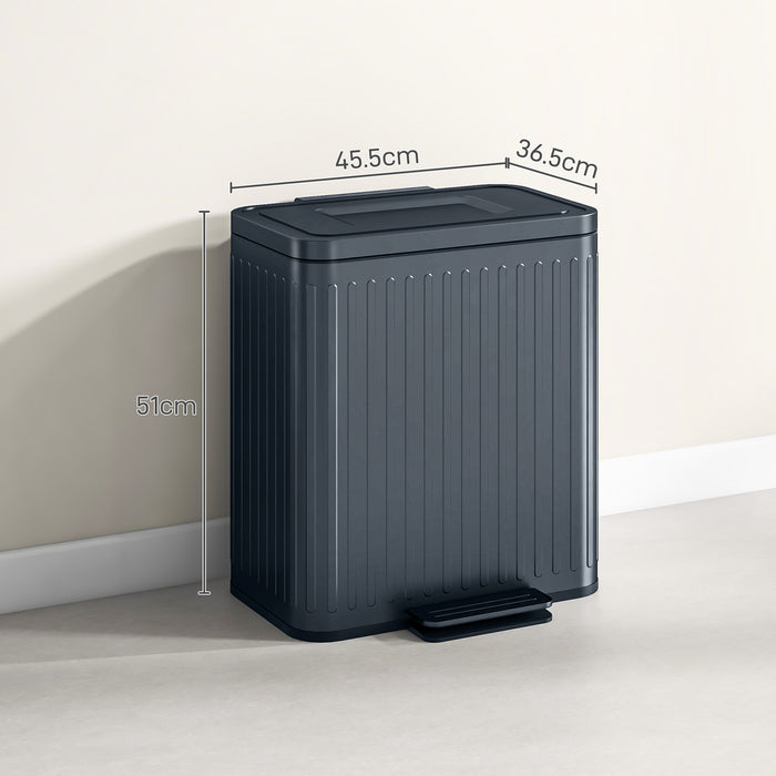 2 x 20L Double Rubbish Bin, Pedal Bin with Soft-Close Lid, Black