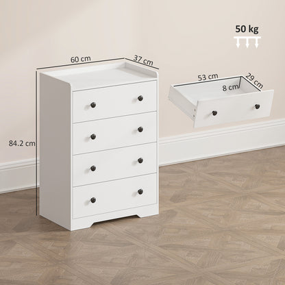 4 Drawer Chest of Drawers, Storage Cabinet, White Wood Effect
