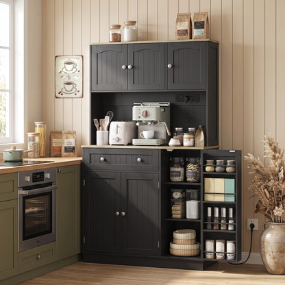 Pantry Storage Cabinet with Adjustable Shelves and 4 Door Racks
