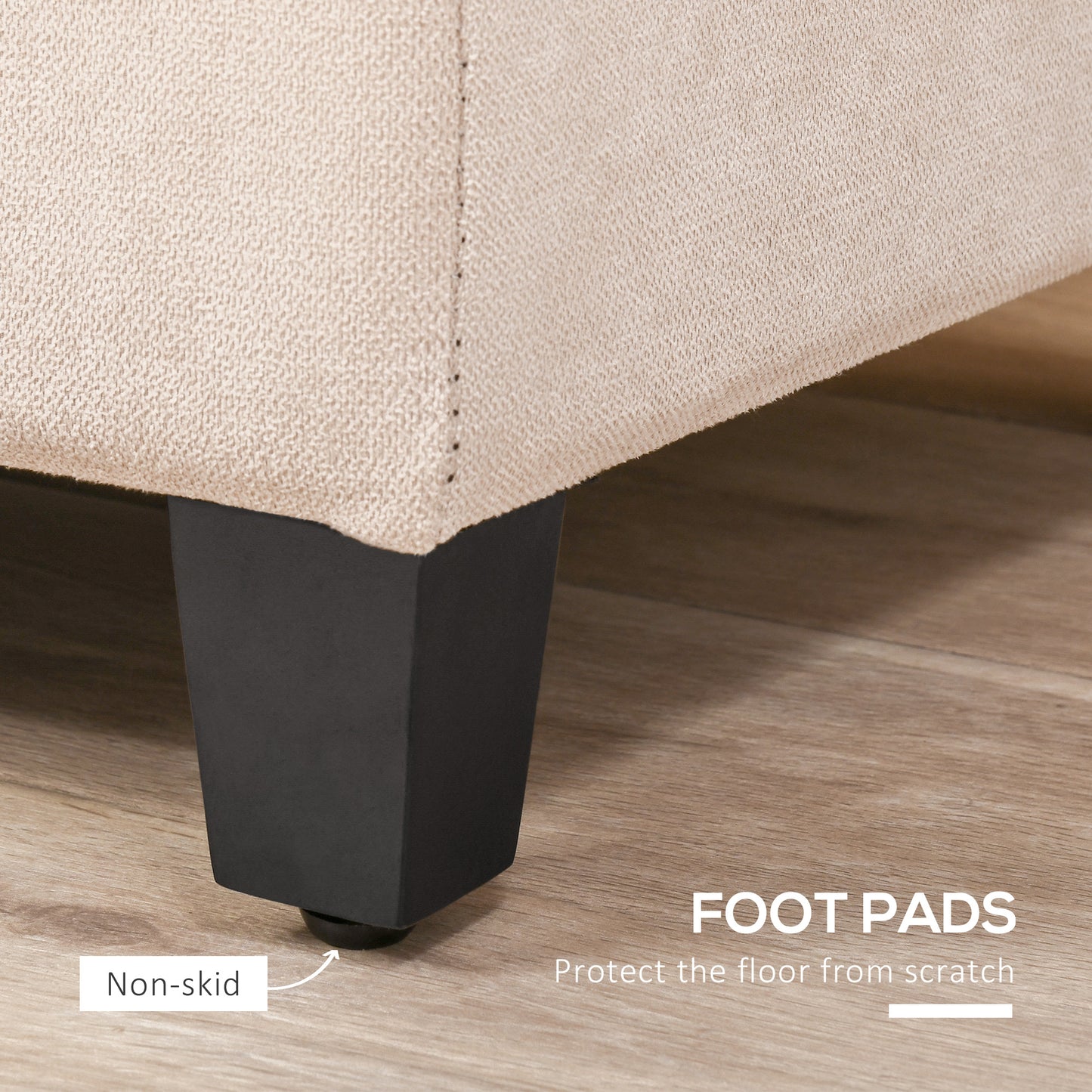 Storage Ottoman Bench Padded w/ Tufting Hinged Lid Wood Frame Beige