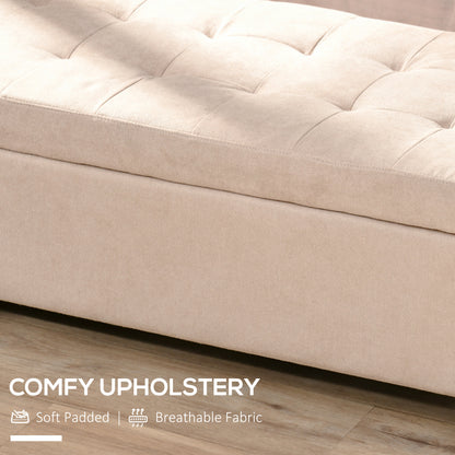 Storage Ottoman Bench Padded w/ Tufting Hinged Lid Wood Frame Beige
