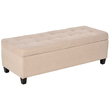 Storage Ottoman Bench Padded w/ Tufting Hinged Lid Wood Frame Beige