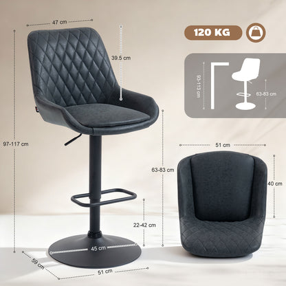 Bar Stools Set of 2, Adjustable Bar Chairs 360 Degree Swivel Black