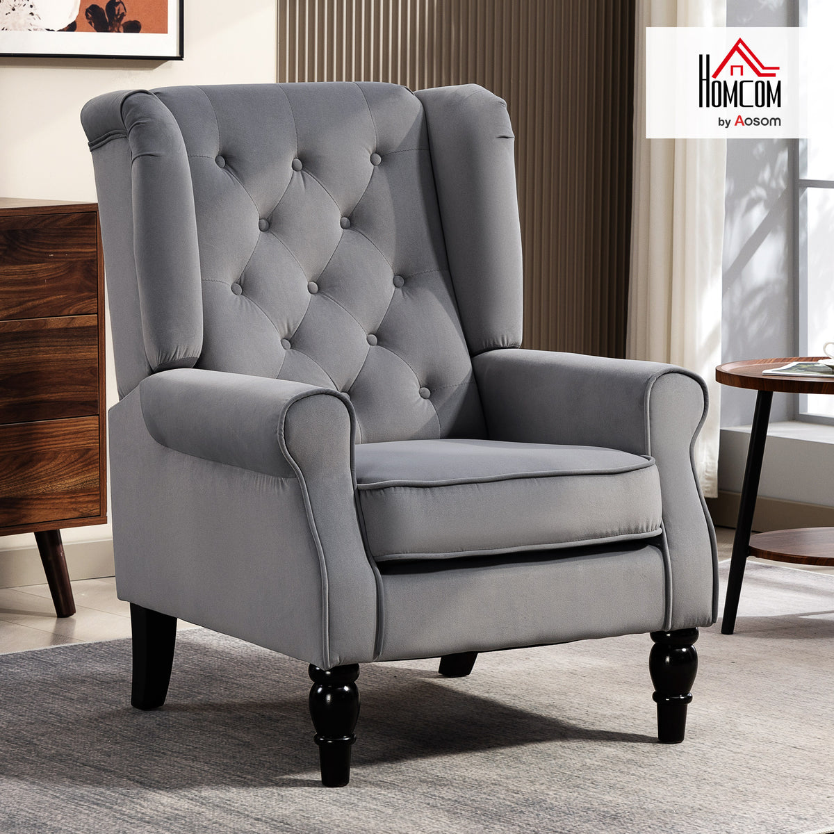 Accent Armchair Home Furniture Retro Tufted Club Fabric Light Grey