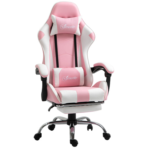 Racing Gaming Chair with Lumbar Support, Head Pillow, Swivel Wheels, High Back Recliner Gamer Desk Chair for Home Office, Pink