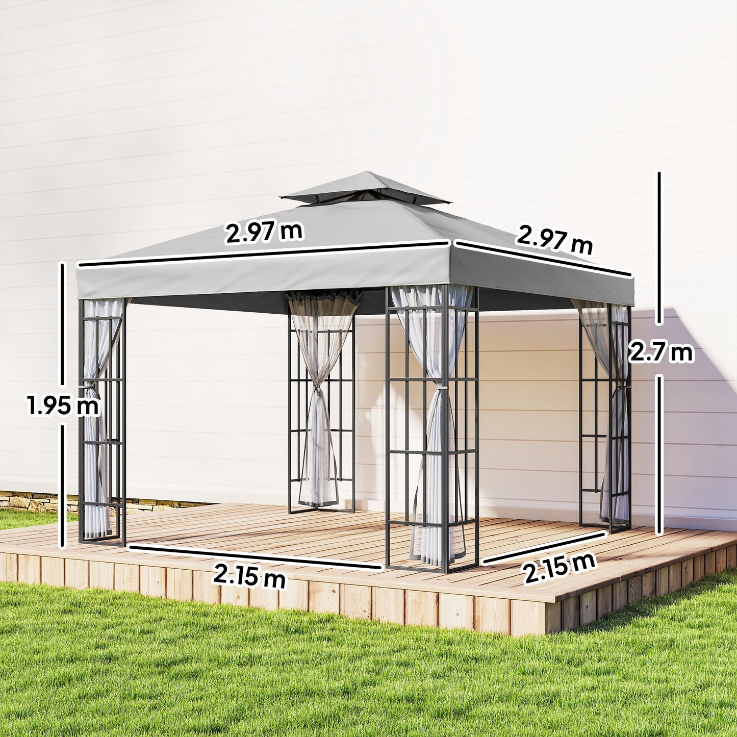 3 x 3(m) Patio Gazebo Canopy Garden Pavilion, Light Grey