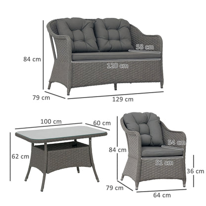 4 PCS Rattan Garden Furniture, Padded Cushions Conversation Sofa Set