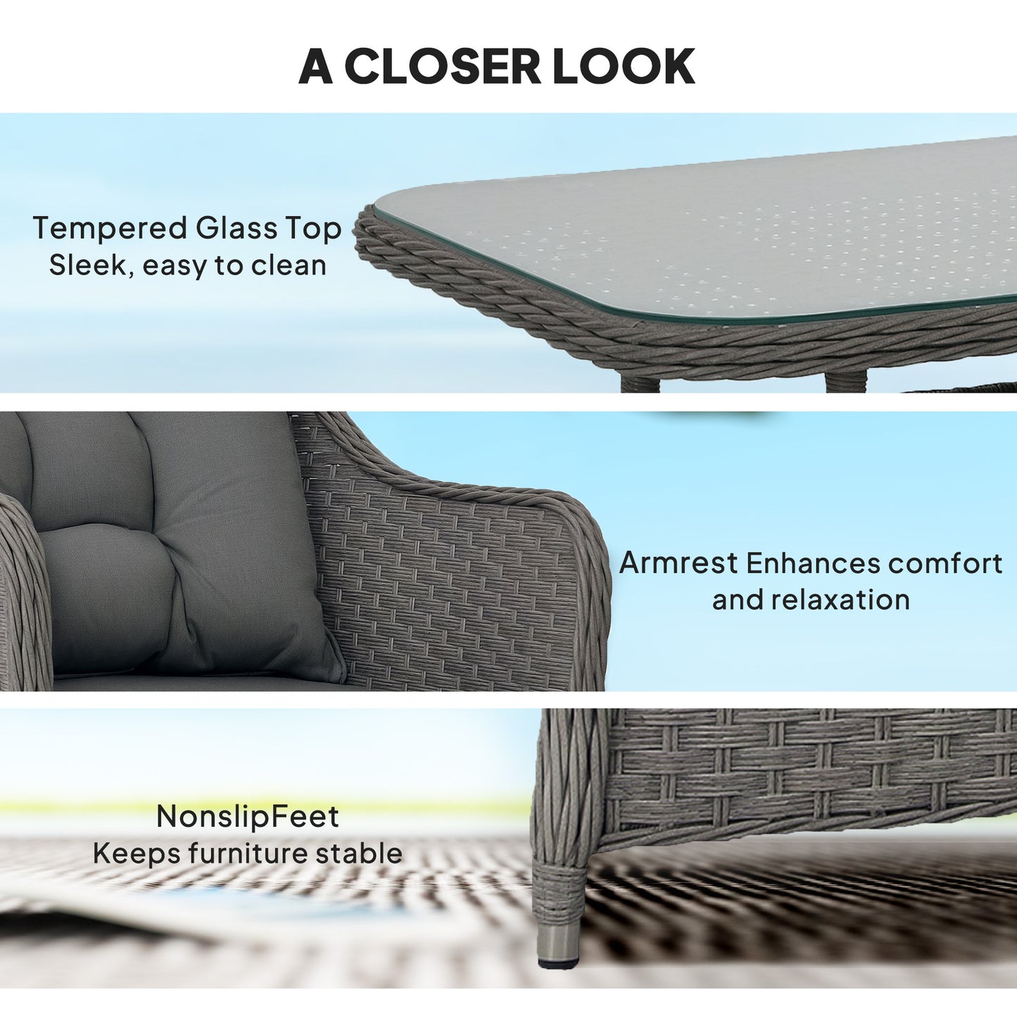 4 PCS Rattan Garden Furniture, Padded Cushions Conversation Sofa Set