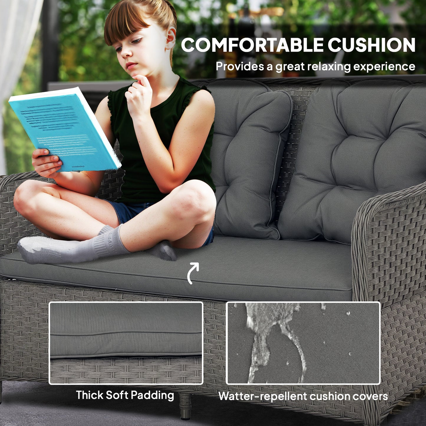 4 PCS Rattan Garden Furniture, Padded Cushions Conversation Sofa Set