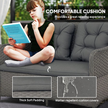 4 PCS Rattan Garden Furniture, Padded Cushions Conversation Sofa Set