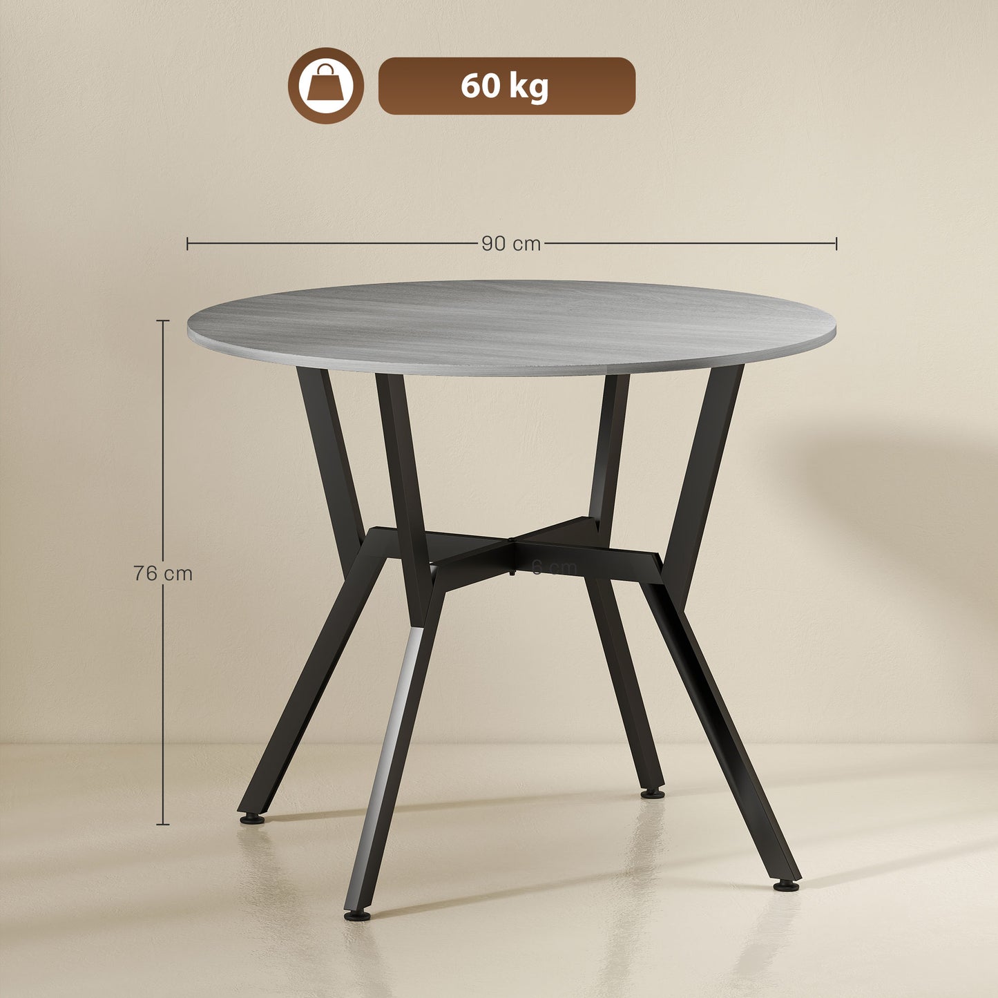 Small Kitchen Table with Black Steel Legs, Dining Table, Grey