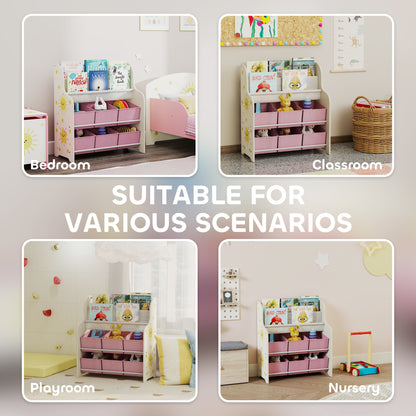 Kids Storage Unit with 6 Fabric Drawers & 2-Tier Sling Rack, Pink