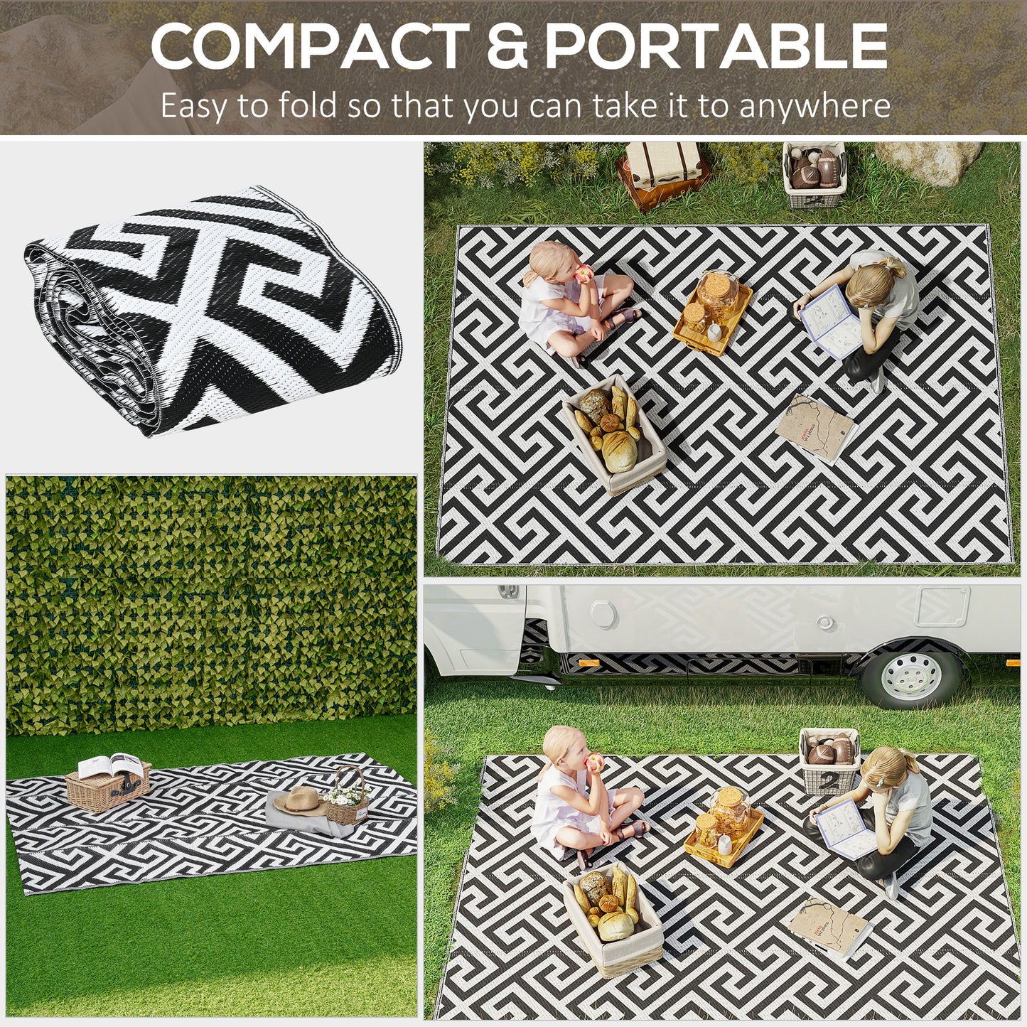 152x243cm Reversible Outdoor Rug Portable Plastic Straw RV Camping Mat