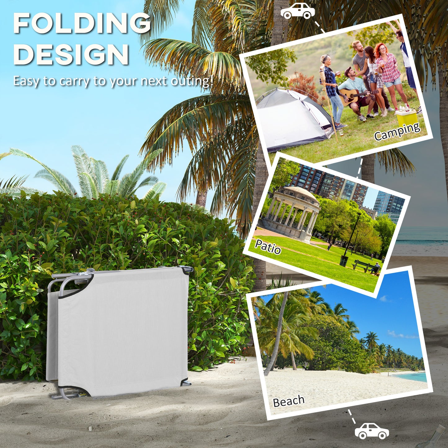 Outdoor Foldable Sun Lounger Set of 2, 4 Level Adjustable Backrest Reclining Sun Lounger Chair with Angle Adjust Sun Shade Awning for Beach, Garden, Patio, Grey