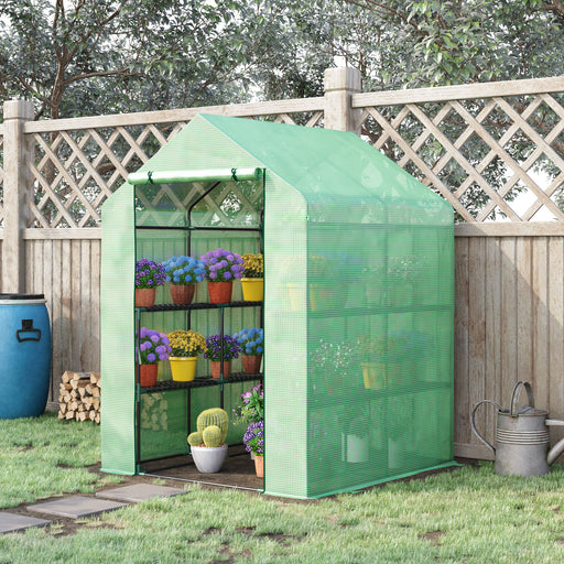 Lean to Greenhouses with Shelves Polytunnel Steeple Green house Grow House Removable Cover 143x138x190cm, Green