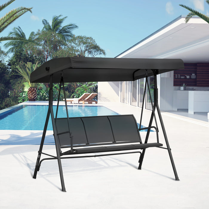 Three-Seater Garden Swing Chair, with Canopy - Black